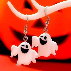 Ghost Earrings Dangle Halloween Cute Winking Party Costume Puffy Whimsical
